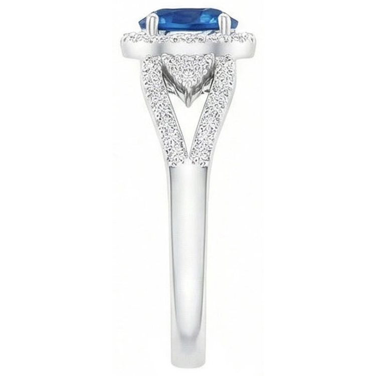 Bague Saphir Et Diamants Naturels Extraits des Mines ( et non cultivés en laboratoire ) Taille Ronde 2.64 Ct Or Blanc