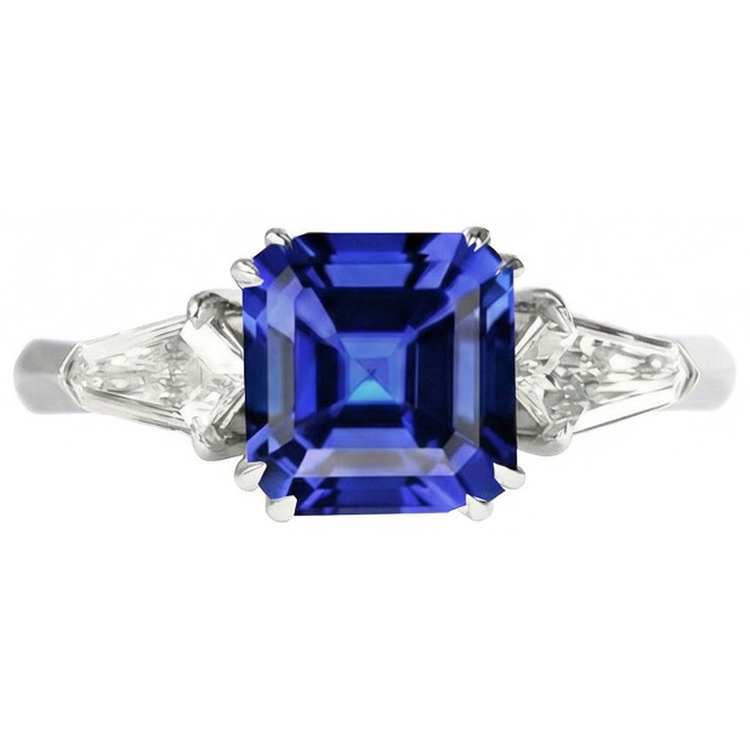 naturel asscher saphir 2.50carats bague angle de côté