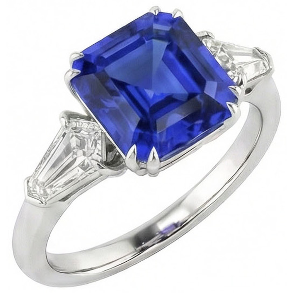 naturel asscher saphir 2.50carats bague détail rapproché