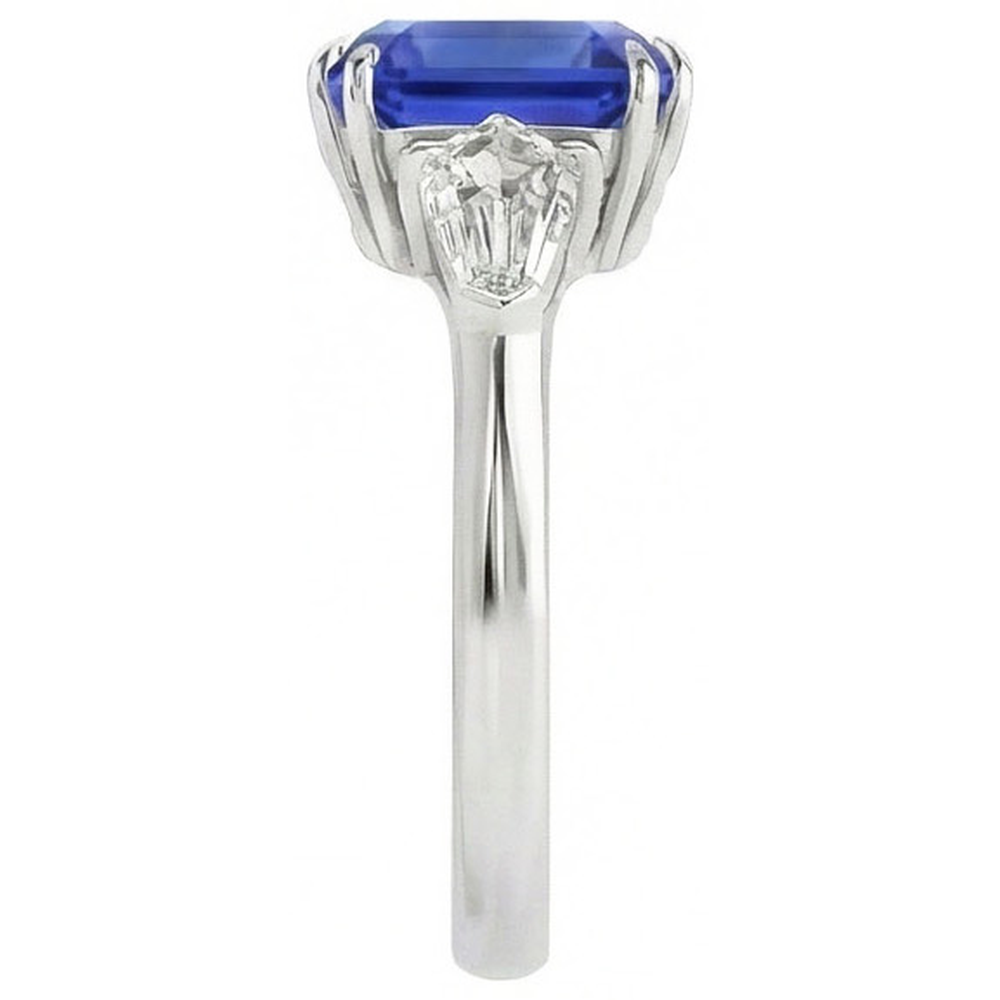 naturel asscher saphir 2.50carats bague vue de profil
