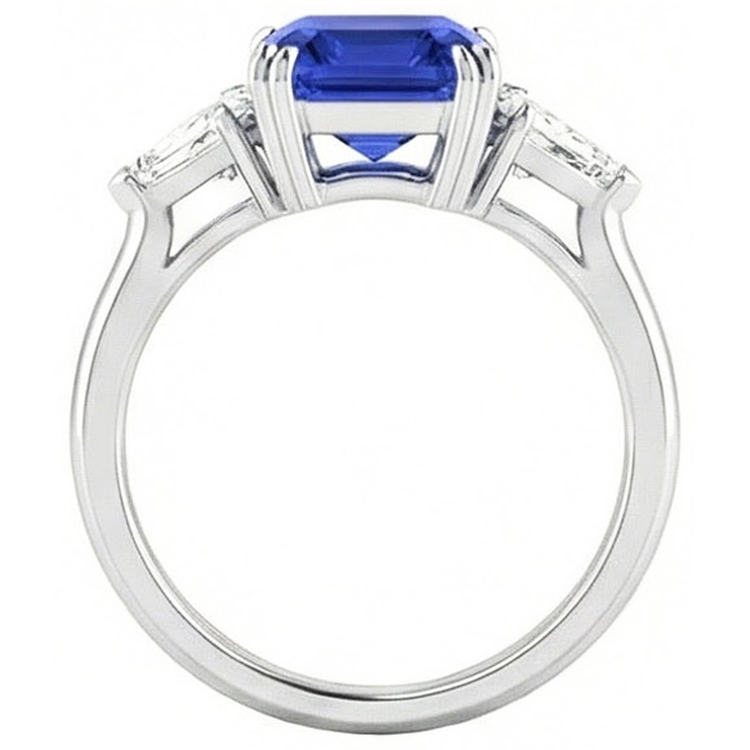 naturel asscher saphir 2.50carats bague sur blanc