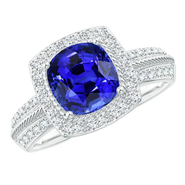 Bague Saphir Halo Coussin 5 Carats
