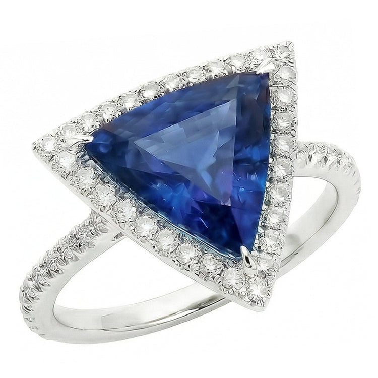 naturel trillion saphir 5carats bague vue de face
