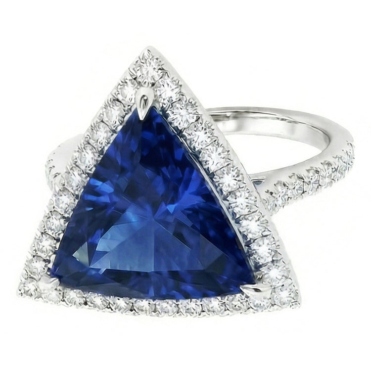 naturel trillion saphir 5carats bague angle de côté