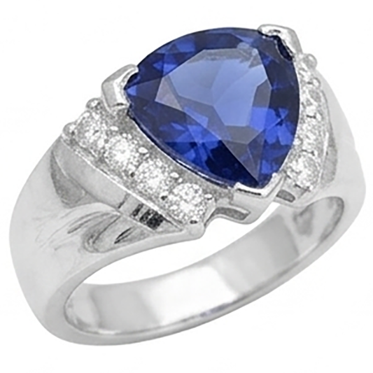 Bague Saphir Homme Diamant Anniversaire Trillion Style Vintage