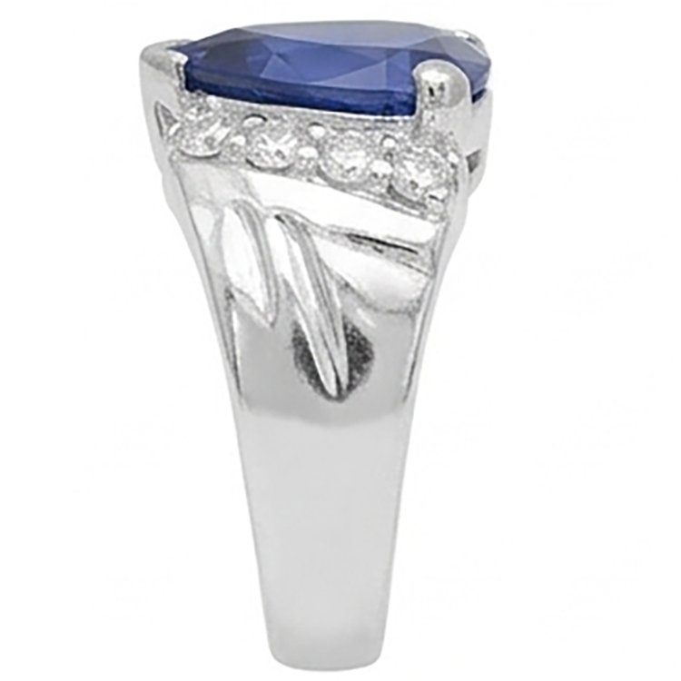 Bague Saphir Homme Diamant Anniversaire Trillion Style Vintage