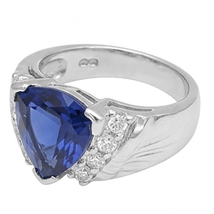 Bague Saphir Homme Diamant Anniversaire Trillion Style Vintage