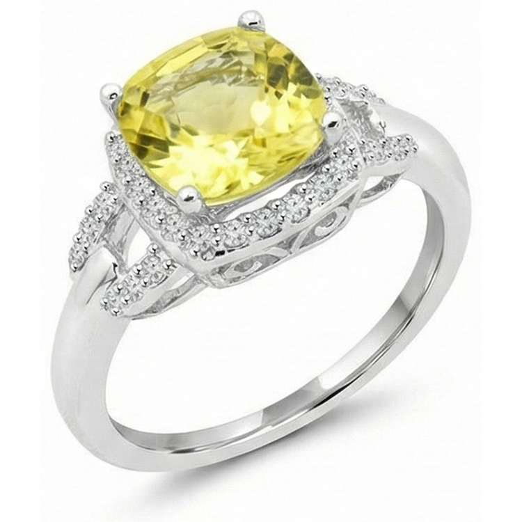 Bague Saphir Jaune Et Diamants Naturels Extraits des Mines ( et non cultivés en laboratoire ) 4 Carats Or Blanc 14K