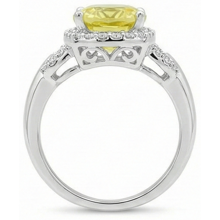Bague Saphir Jaune Et Diamants Naturels Extraits des Mines ( et non cultivés en laboratoire ) 4 Carats Or Blanc 14K