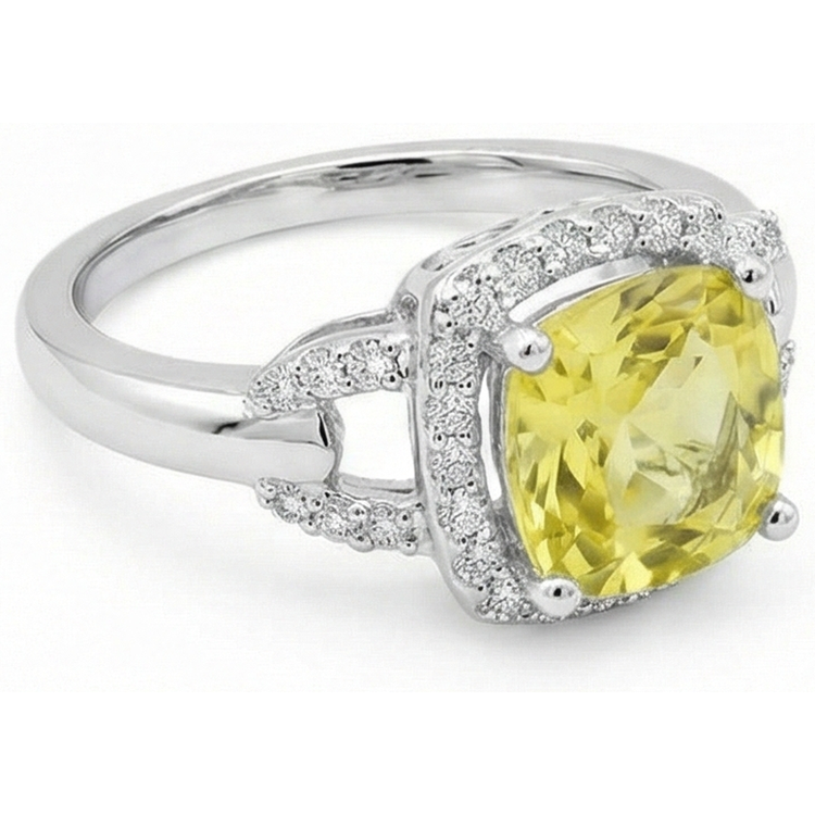 Bague Saphir Jaune Et Diamants Naturels Extraits des Mines ( et non cultivés en laboratoire ) 4 Carats Or Blanc 14K