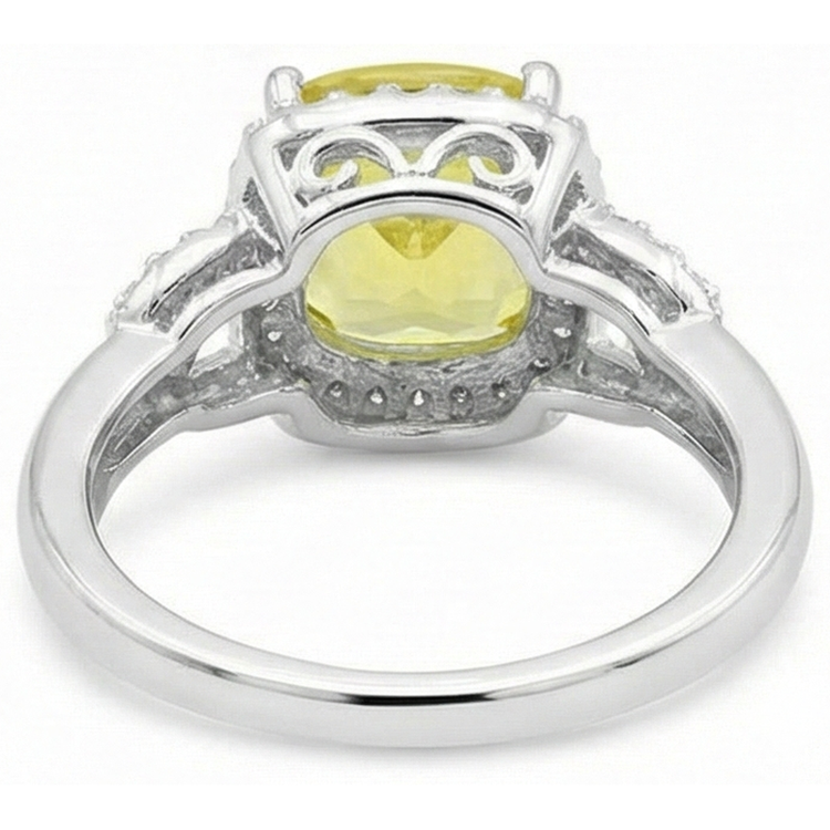 Bague Saphir Jaune Et Diamants Naturels Extraits des Mines ( et non cultivés en laboratoire ) 4 Carats Or Blanc 14K