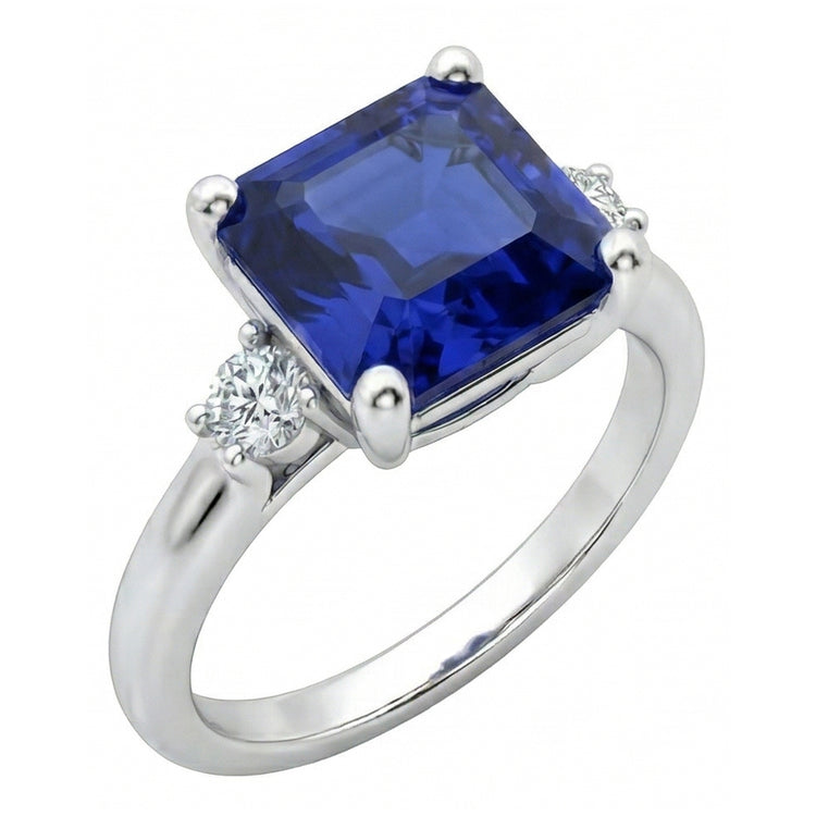 naturel asscher saphir 2.75carats bague vue de face