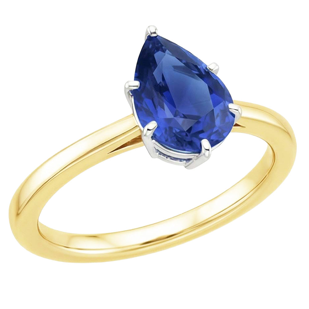naturel pear saphir 2carats bague vue de face