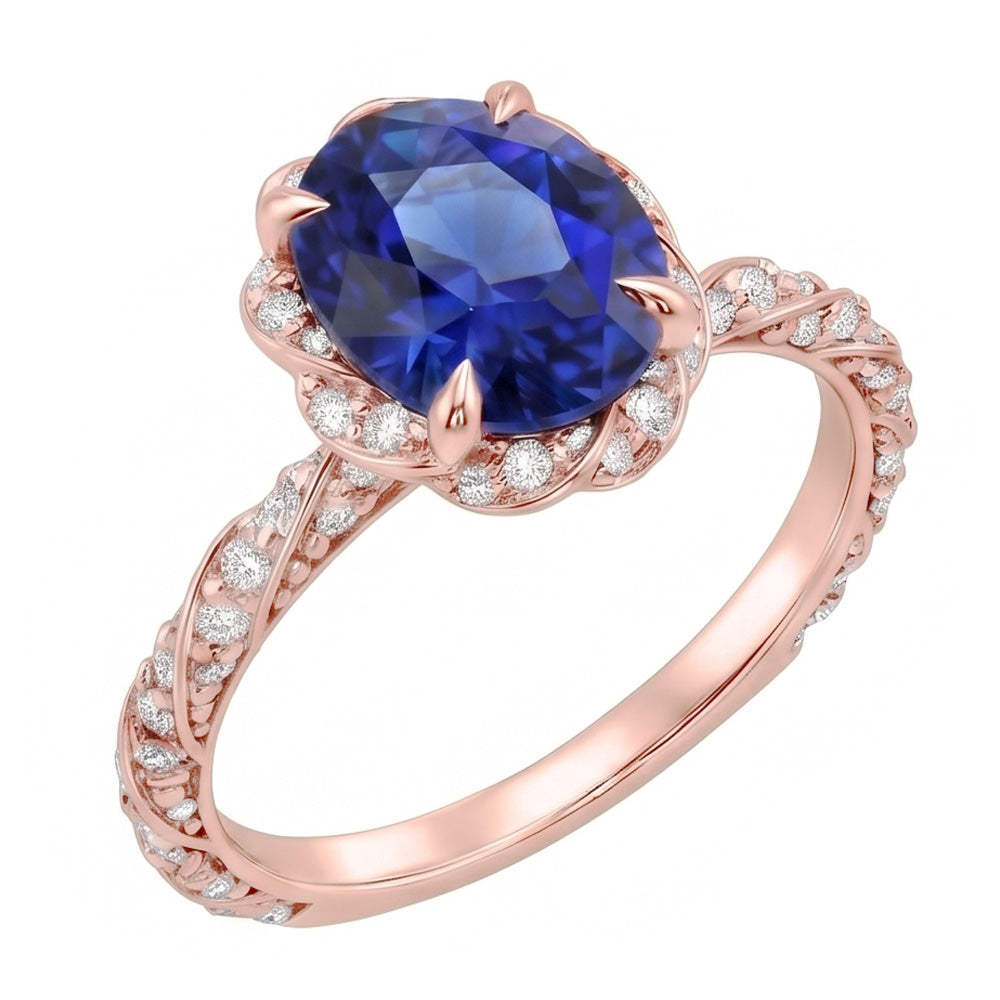 Bague Saphir Naturel 3.50 Carats - Or Rose 14K