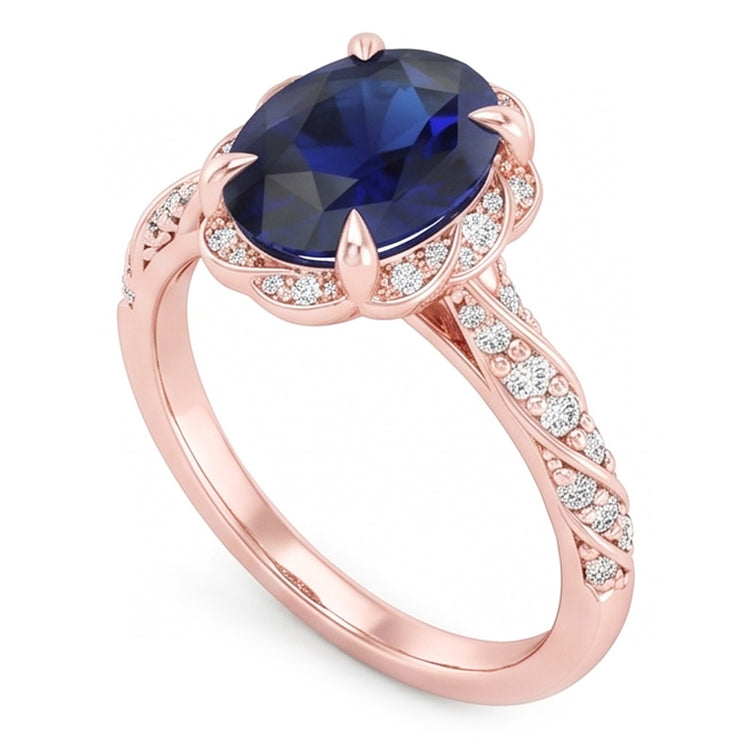 Bague Saphir Naturel 3.50 Carats - Or Rose 14K