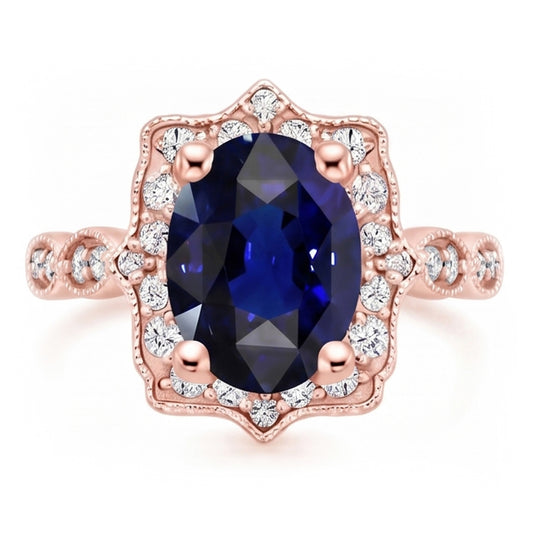 Bague Saphir Naturel 3.75 Carats - Or Rose 14K