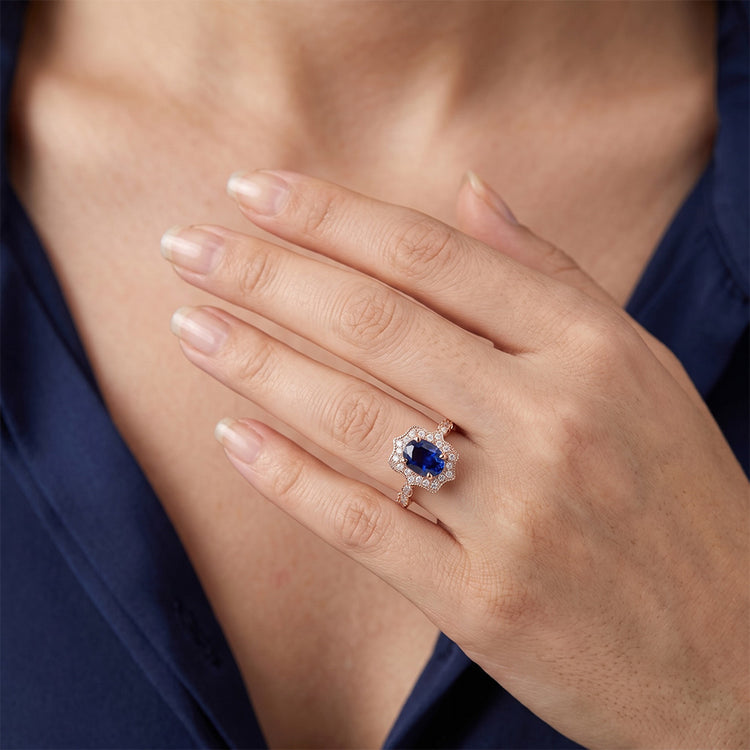Bague Saphir Naturel 3.75 Carats - Or Rose 14K