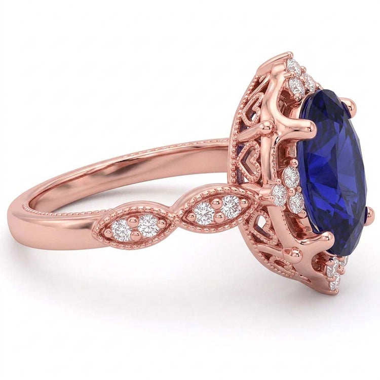Bague Saphir Naturel 3 Carats - Or Rose 14K