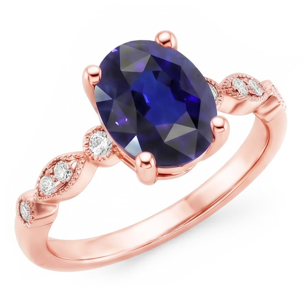 Bague Saphir Naturel 4 Carats - Or Rose 14K