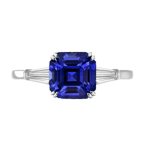 Bague Saphir Naturel Et Diamant Baguette