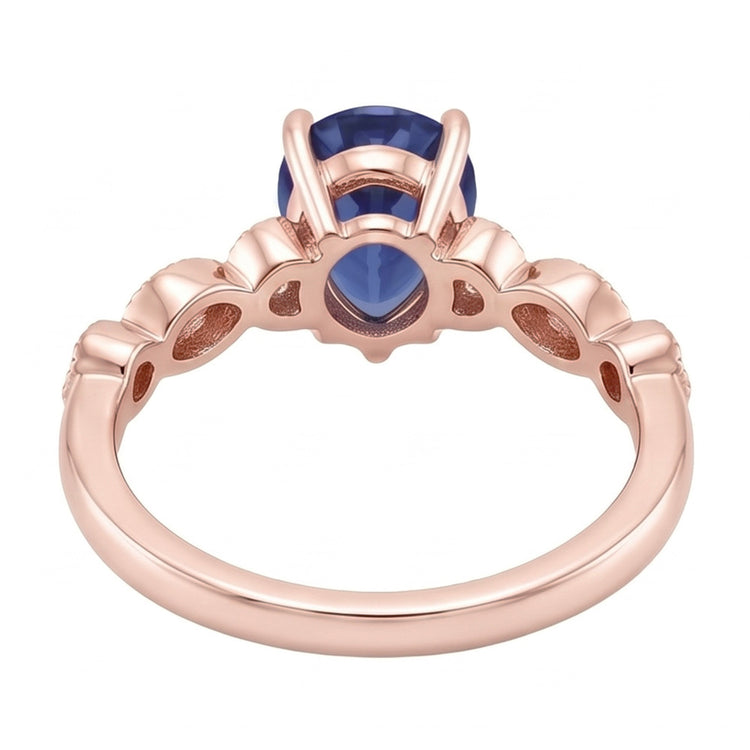 Bague Saphir Or Rose Style Vintage Poire & Diamants Ronds 4 Carats