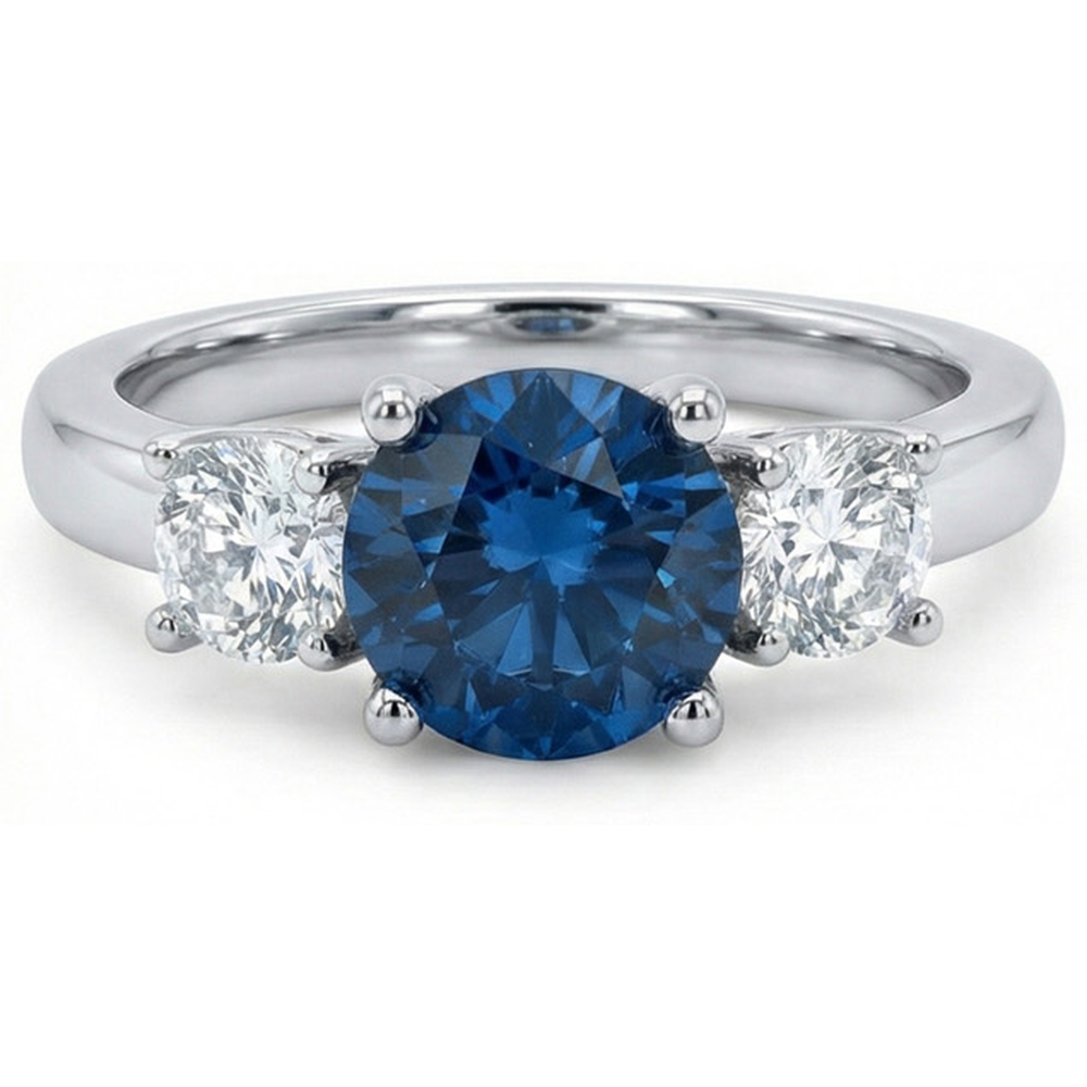 naturel round saphir 4carats bague angle de côté