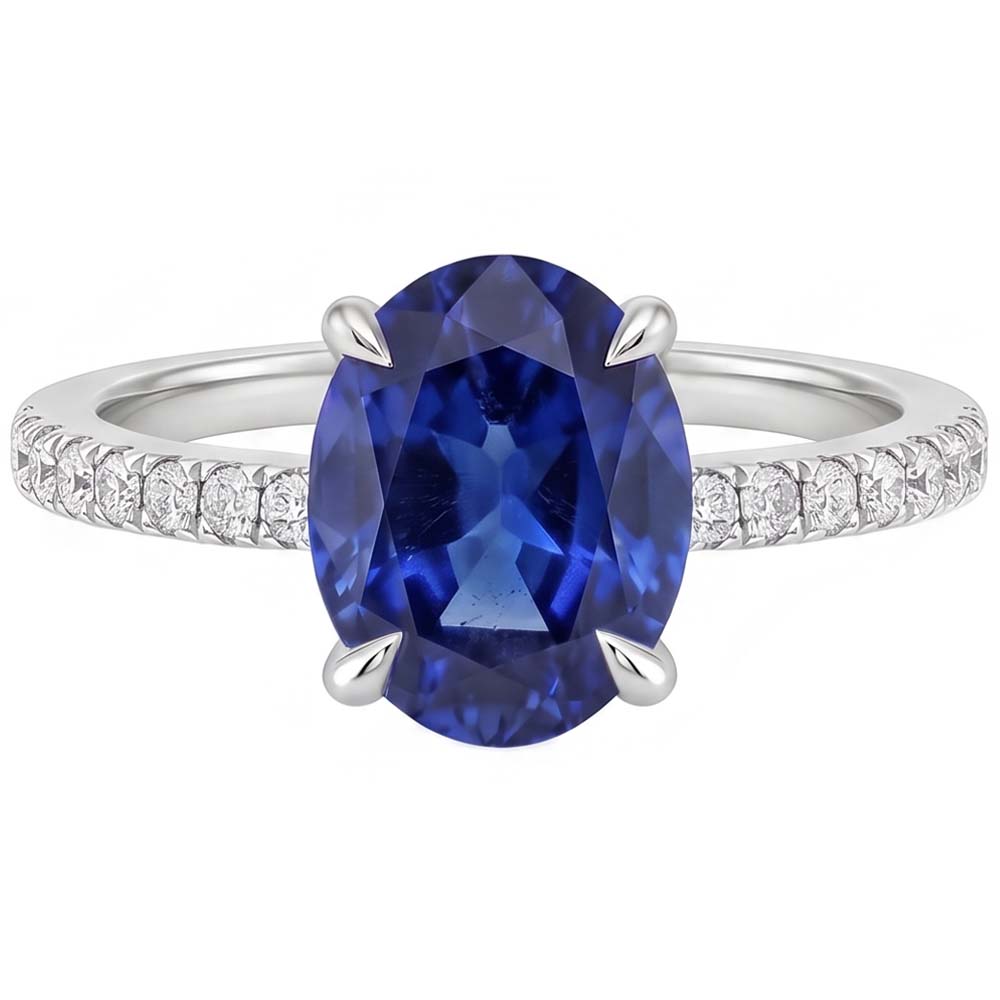 Bague Saphir Ovale Avec Diamants Ronds