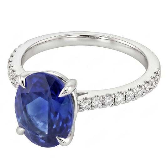 Bague Saphir Ovale Avec Diamants Ronds