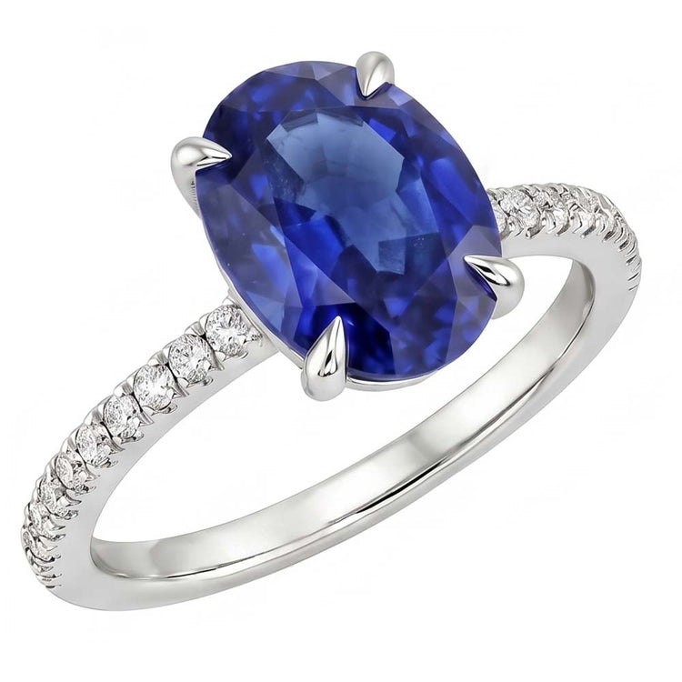 Bague Saphir Ovale Avec Diamants Ronds
