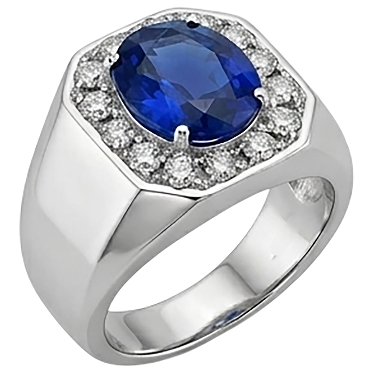 Bague Saphir Ovale Diamants Ronds Halo Bijoux Homme Or 3.50 Carats