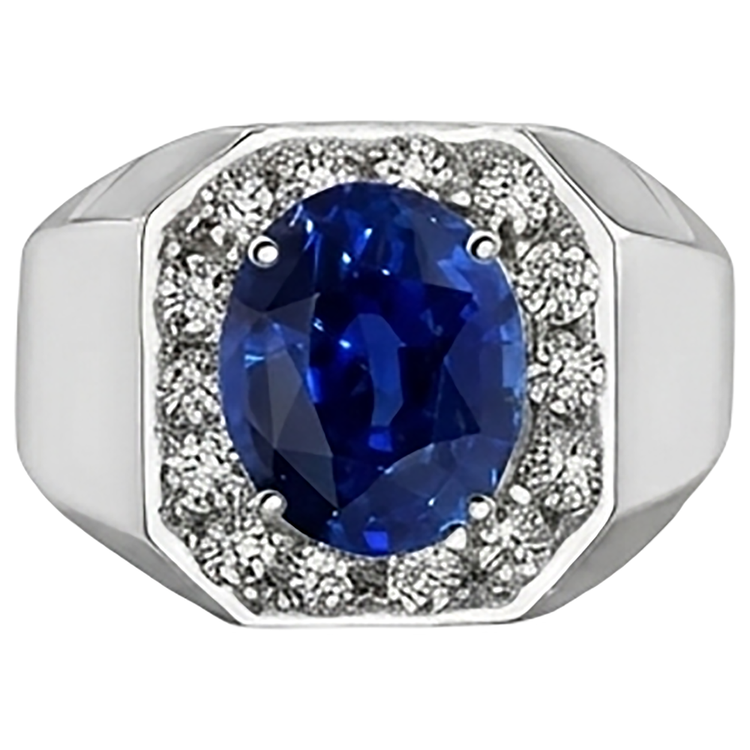 Bague Saphir Ovale Diamants Ronds Halo Bijoux Homme Or 3.50 Carats