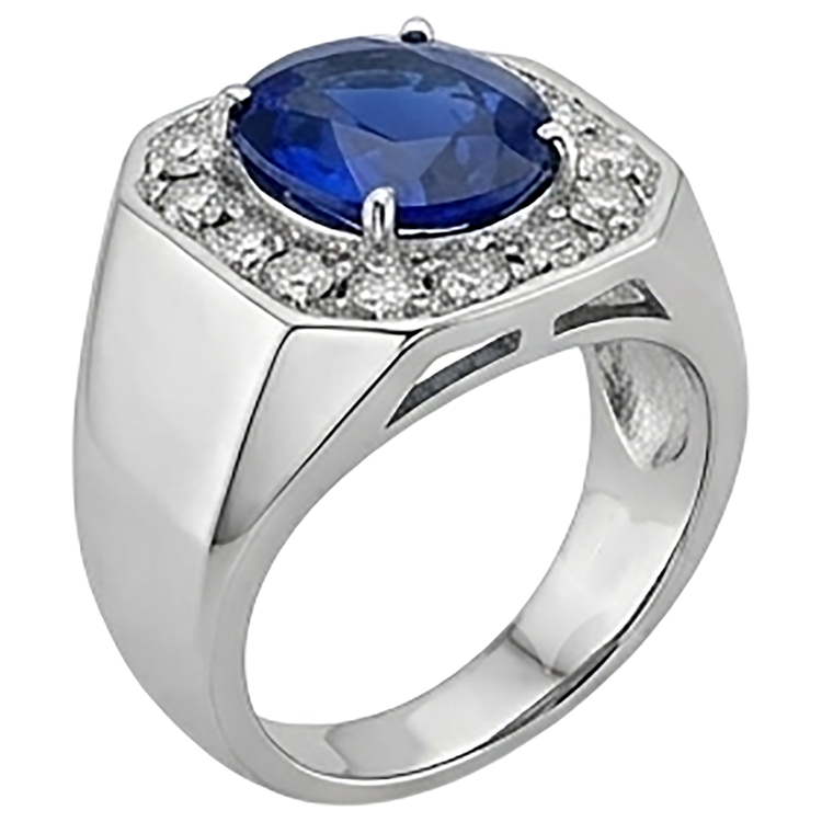 Bague Saphir Ovale Diamants Ronds Halo Bijoux Homme Or 3.50 Carats