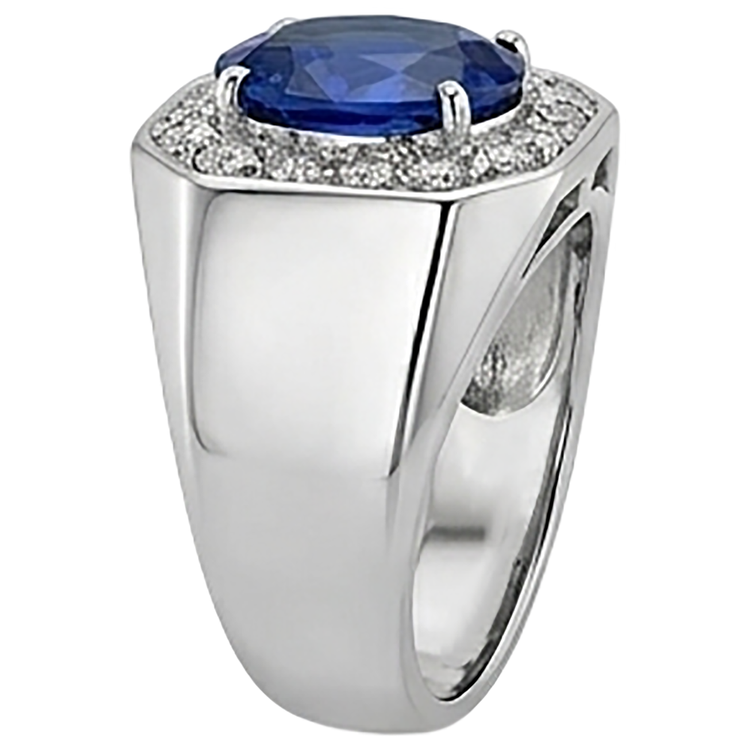 Bague Saphir Ovale Diamants Ronds Halo Bijoux Homme Or 3.50 Carats