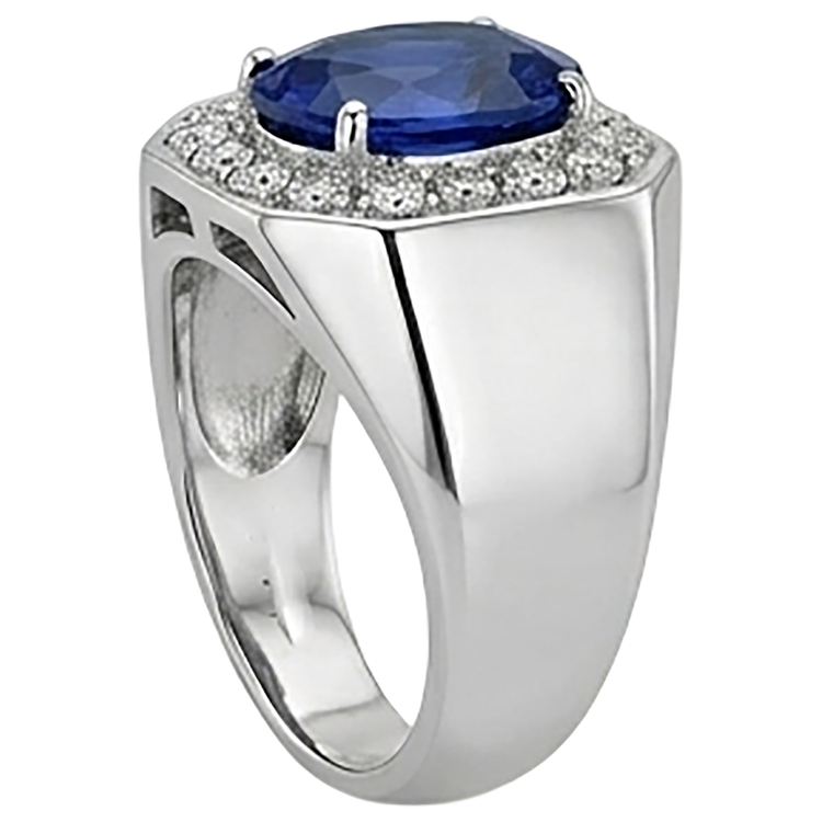 Bague Saphir Ovale Diamants Ronds Halo Bijoux Homme Or 3.50 Carats