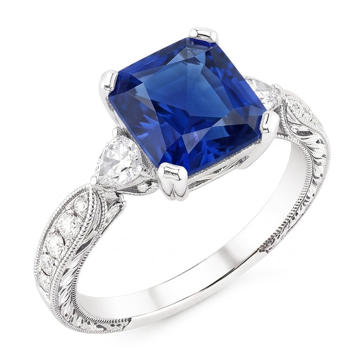 Bague Saphir Pierres Précieuses 3 Carats Poire & Diamant Rond