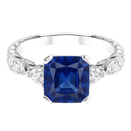 Bague Saphir Pierres Précieuses 3 Carats Poire & Diamant Rond