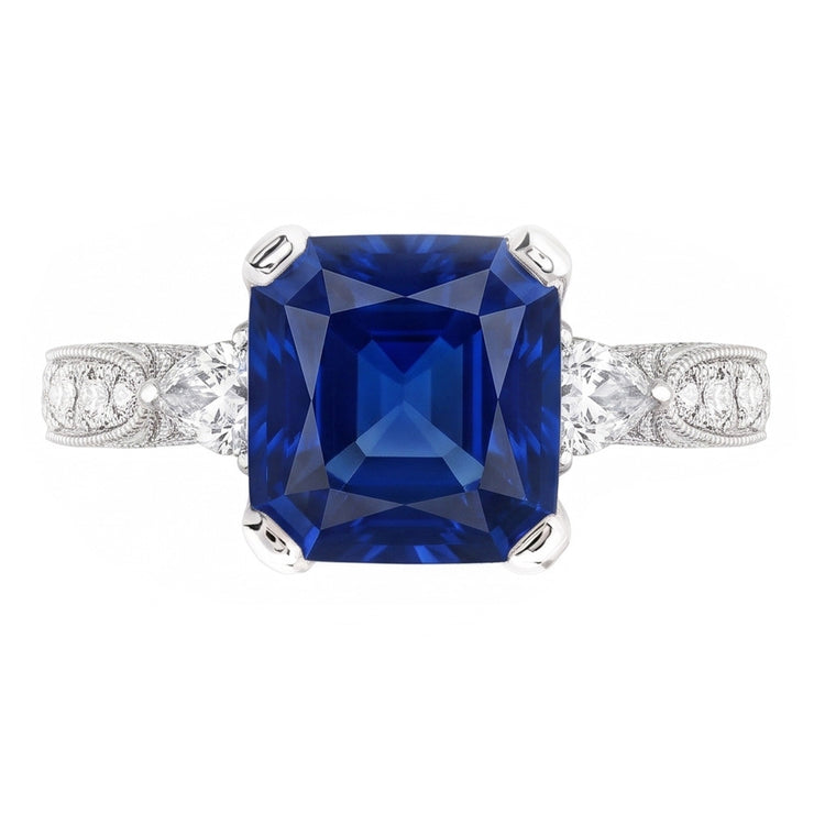 Bague Saphir Pierres Précieuses 3 Carats Poire & Diamant Rond