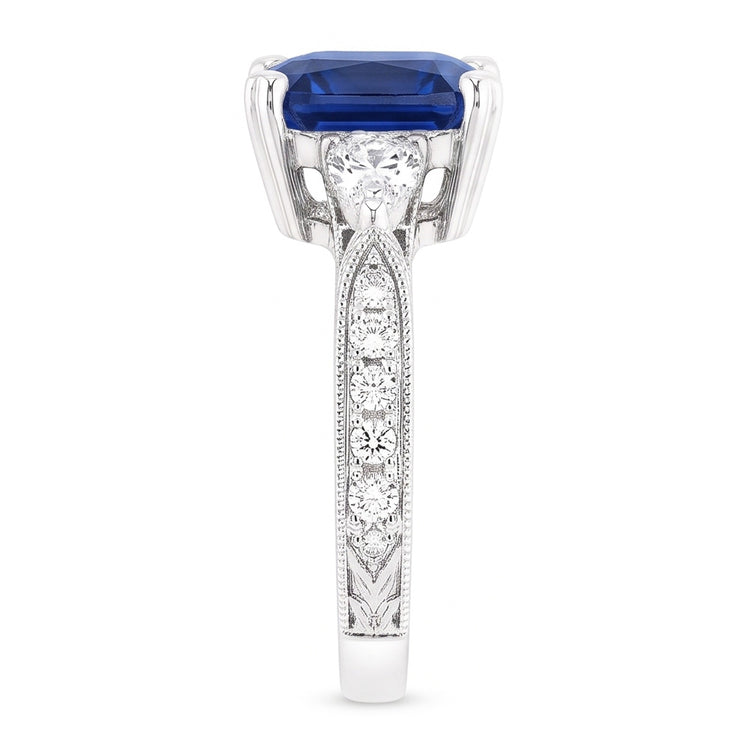 Bague Saphir Pierres Précieuses 3 Carats Poire & Diamant Rond
