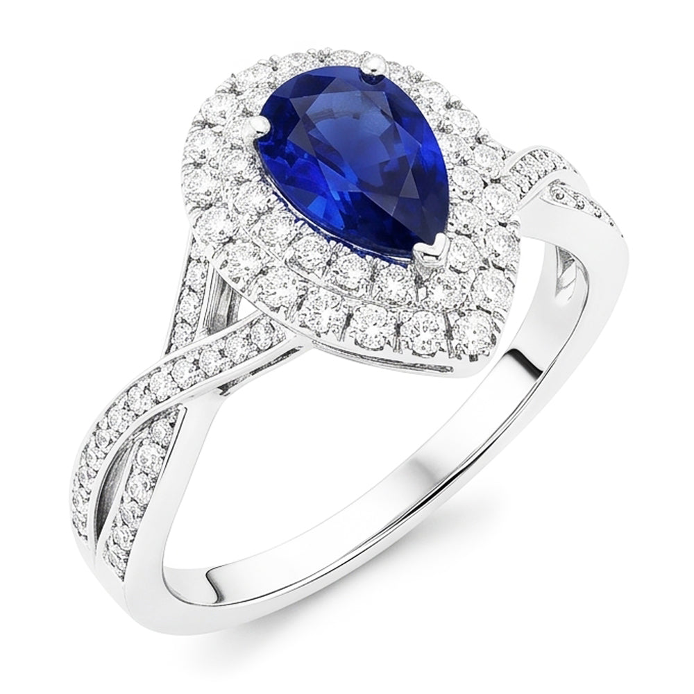 Bague Saphir Poire Halo Style Sri Lankais Torsadé 4.50 Carats