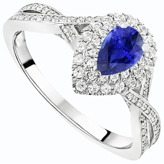 Bague Saphir Poire Halo Style Sri Lankais Torsadé 4.50 Carats