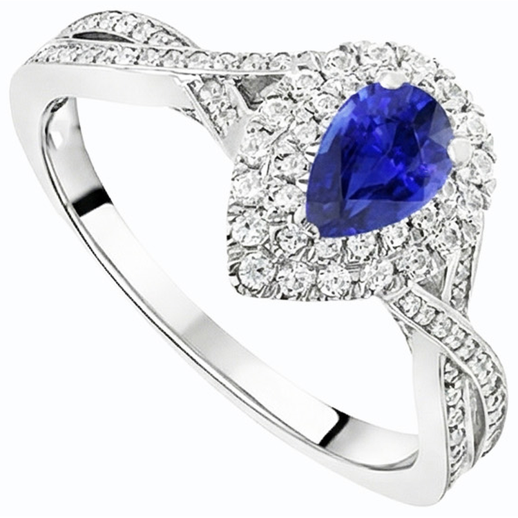 Bague Saphir Poire Halo Style Sri Lankais Torsadé 4.50 Carats