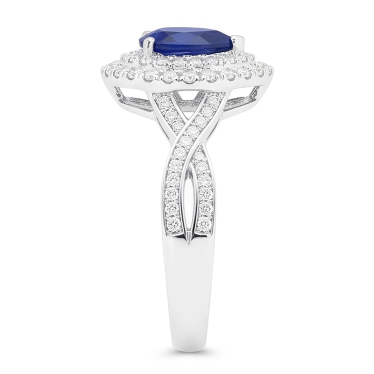 Bague Saphir Poire Halo Style Sri Lankais Torsadé 4.50 Carats