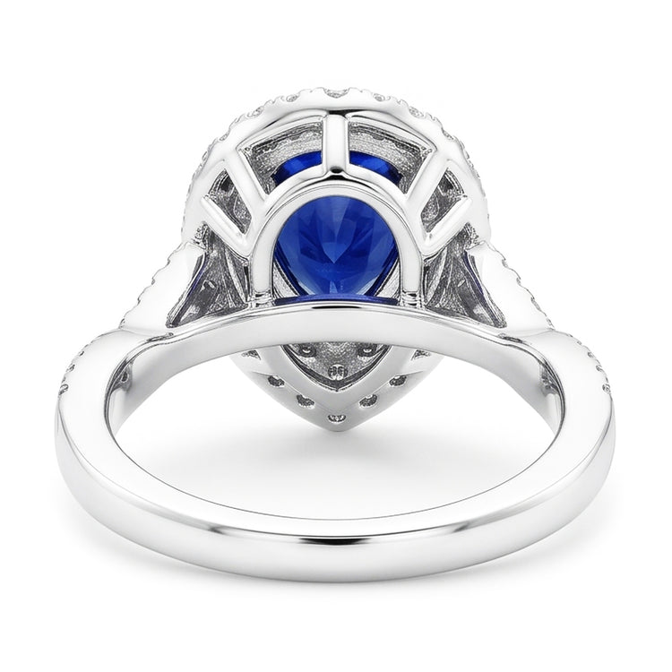 Bague Saphir Poire Halo Style Sri Lankais Torsadé 4.50 Carats