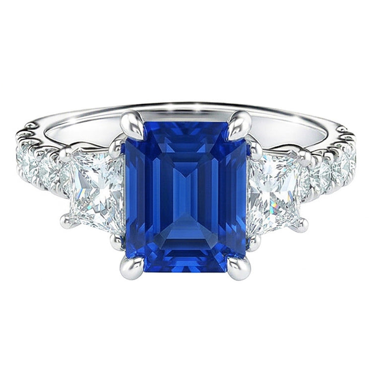 Bague Saphir Radiant Gemstone Trapèze & Diamants Ronds 3.50 Carats