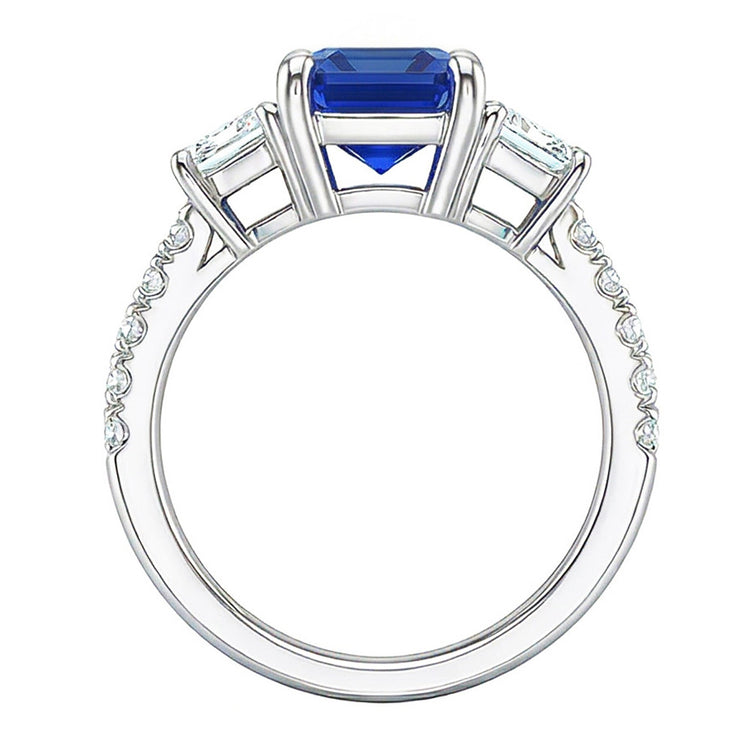 Bague Saphir Radiant Gemstone Trapèze & Diamants Ronds 3.50 Carats