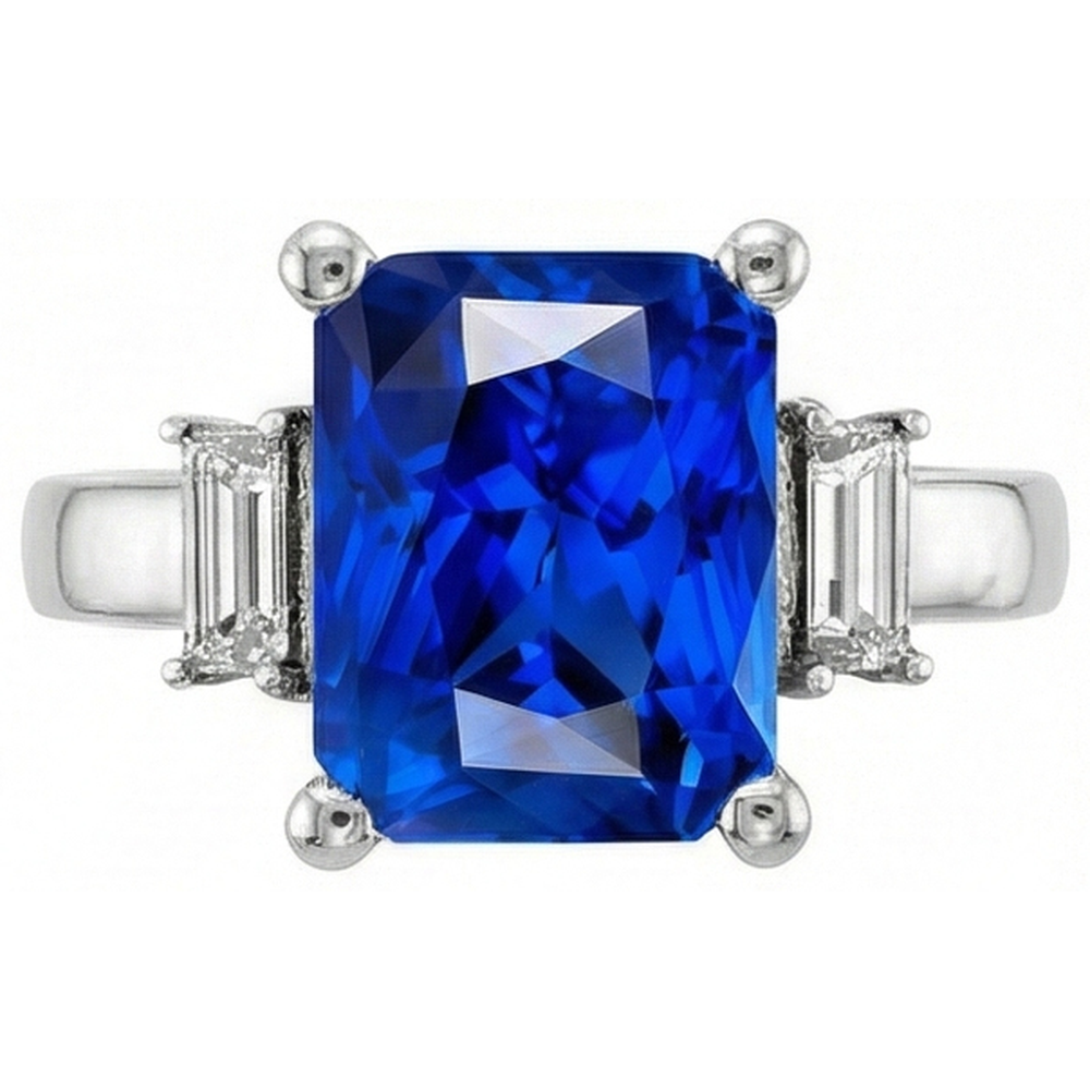 naturel radiant saphir 4carats bague angle de côté