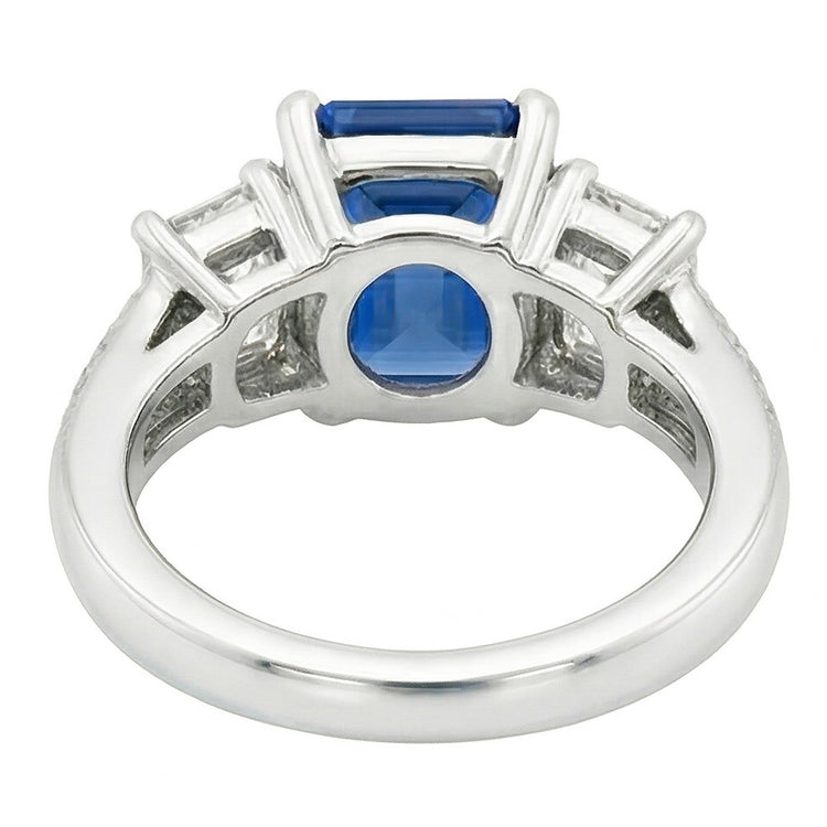 Bague Saphir Radiant Pierres Précieuses 4.50 Carats Émeraude & Diamants Ronds