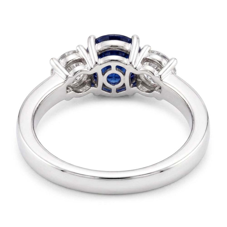 Bague Saphir Rond & Diamant Or Blanc 2.50 Carats Style 3 Pierres