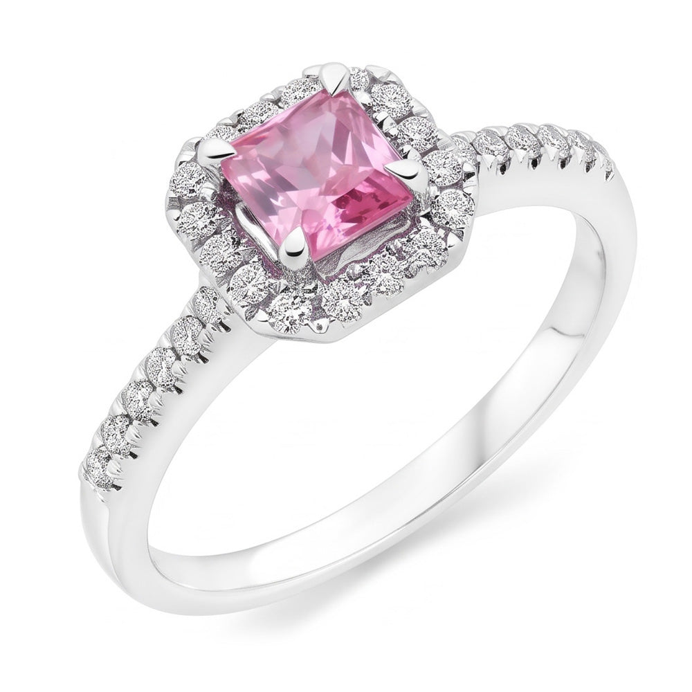 Bague Saphir Rose 2 Ct Et Diamant Naturels Extraits des Mines ( et non cultivés en laboratoire ) Or Blanc 14K