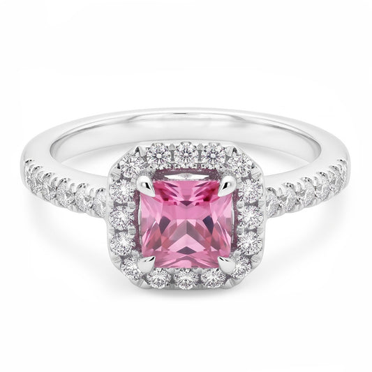 Bague Saphir Rose 2 Ct Et Diamant Naturels Extraits des Mines ( et non cultivés en laboratoire ) Or Blanc 14K